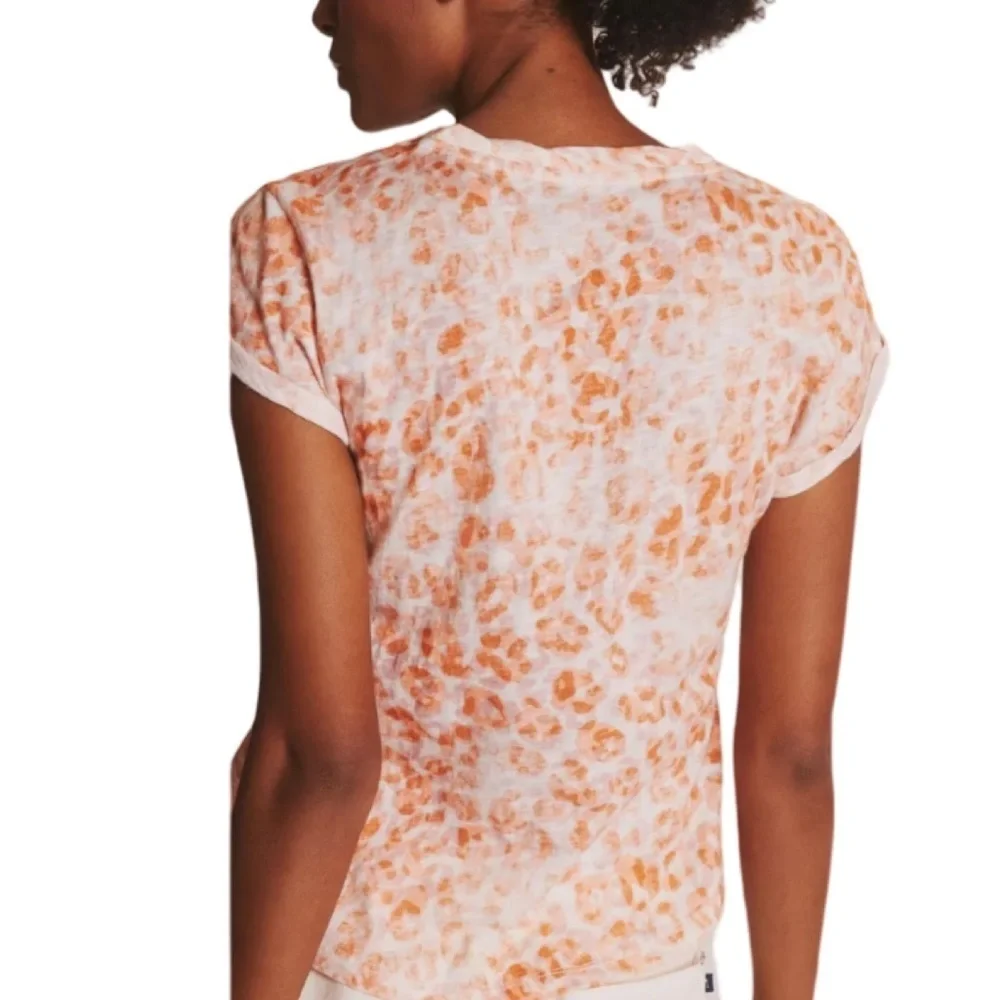 Pilcro by Anthropologie Orange/Cream Paisley Scoop Neck Short Sleeve Top. Size M